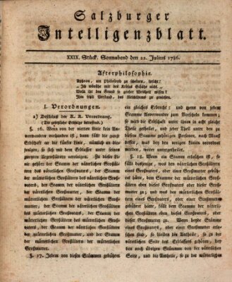 Salzburger Intelligenzblatt Samstag 22. Juli 1786