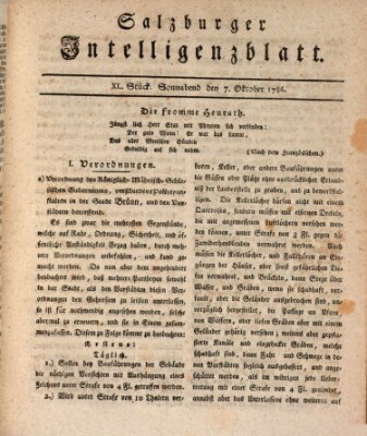 Salzburger Intelligenzblatt Samstag 7. Oktober 1786