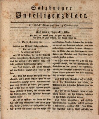 Salzburger Intelligenzblatt Samstag 14. Oktober 1786