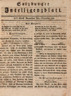 Salzburger Intelligenzblatt Samstag 4. November 1786