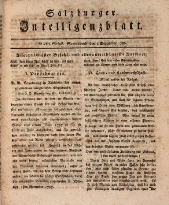 Salzburger Intelligenzblatt Samstag 2. Dezember 1786