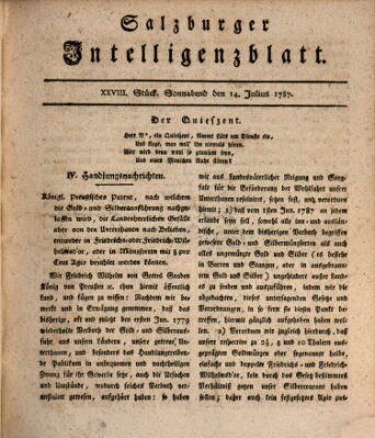 Salzburger Intelligenzblatt Samstag 14. Juli 1787