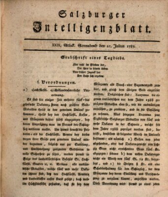 Salzburger Intelligenzblatt Samstag 21. Juli 1787