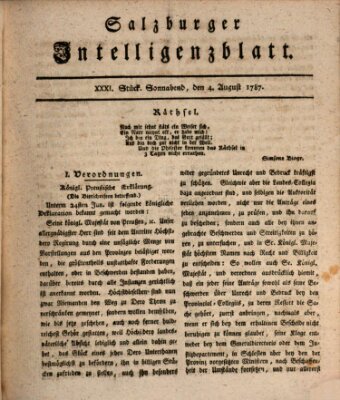 Salzburger Intelligenzblatt Samstag 4. August 1787