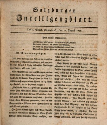 Salzburger Intelligenzblatt Samstag 11. August 1787