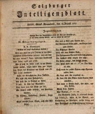 Salzburger Intelligenzblatt Samstag 18. August 1787