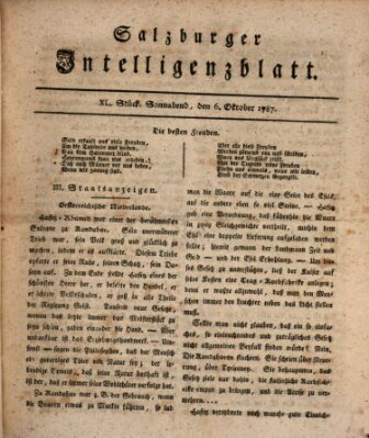 Salzburger Intelligenzblatt Samstag 6. Oktober 1787