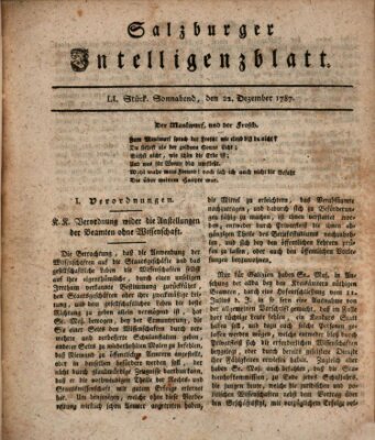 Salzburger Intelligenzblatt Samstag 22. Dezember 1787