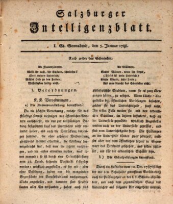 Salzburger Intelligenzblatt Samstag 5. Januar 1788