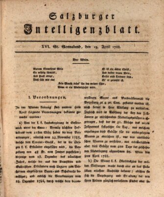 Salzburger Intelligenzblatt Samstag 19. April 1788