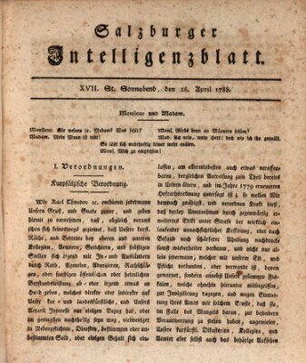 Salzburger Intelligenzblatt Samstag 26. April 1788