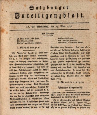 Salzburger Intelligenzblatt Samstag 17. Mai 1788