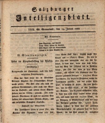 Salzburger Intelligenzblatt Samstag 19. Juli 1788