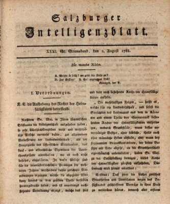 Salzburger Intelligenzblatt Samstag 2. August 1788