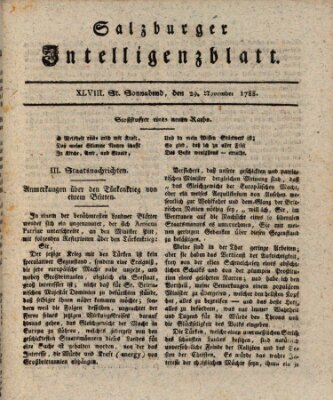 Salzburger Intelligenzblatt Samstag 29. November 1788