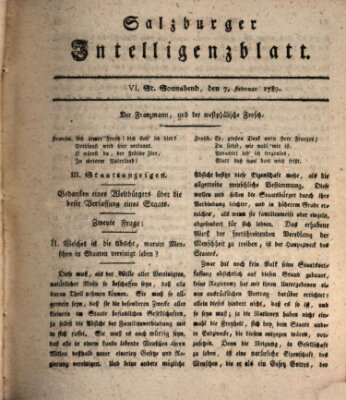 Salzburger Intelligenzblatt Samstag 7. Februar 1789