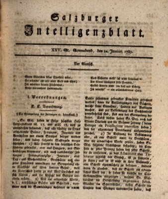 Salzburger Intelligenzblatt Samstag 20. Juni 1789