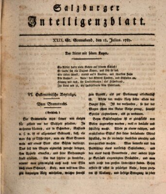 Salzburger Intelligenzblatt Samstag 18. Juli 1789