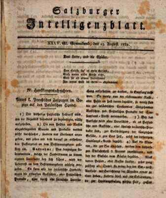 Salzburger Intelligenzblatt Samstag 29. August 1789