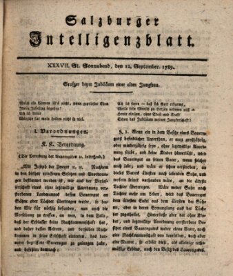 Salzburger Intelligenzblatt Samstag 12. September 1789