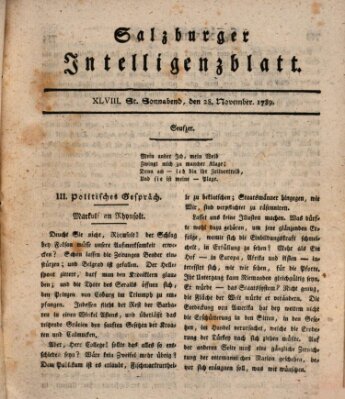 Salzburger Intelligenzblatt Samstag 28. November 1789