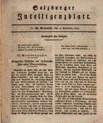 Salzburger Intelligenzblatt Samstag 19. Dezember 1789