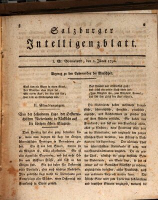 Salzburger Intelligenzblatt Samstag 2. Januar 1790