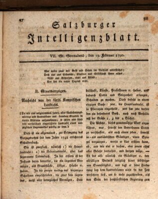 Salzburger Intelligenzblatt Samstag 13. Februar 1790