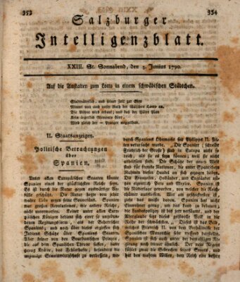 Salzburger Intelligenzblatt Samstag 5. Juni 1790