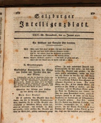 Salzburger Intelligenzblatt Samstag 12. Juni 1790