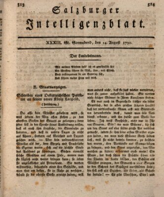 Salzburger Intelligenzblatt Samstag 14. August 1790