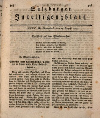 Salzburger Intelligenzblatt Samstag 28. August 1790