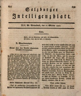 Salzburger Intelligenzblatt Samstag 16. Oktober 1790