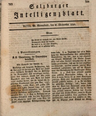 Salzburger Intelligenzblatt Samstag 27. November 1790