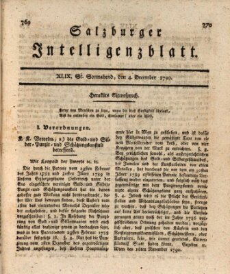 Salzburger Intelligenzblatt Samstag 4. Dezember 1790