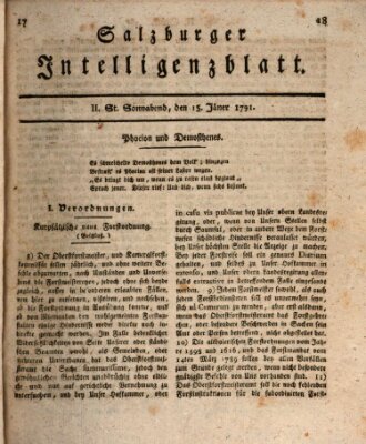 Salzburger Intelligenzblatt Samstag 15. Januar 1791