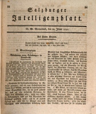 Salzburger Intelligenzblatt Samstag 22. Januar 1791