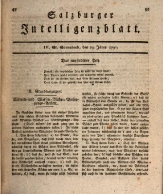 Salzburger Intelligenzblatt Samstag 29. Januar 1791