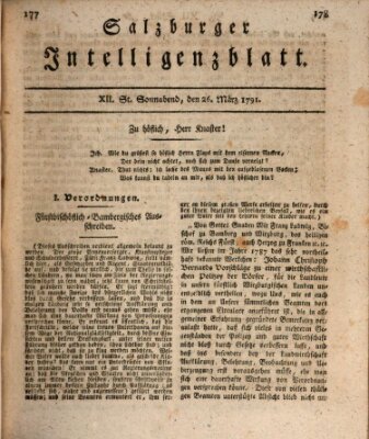 Salzburger Intelligenzblatt Samstag 26. März 1791