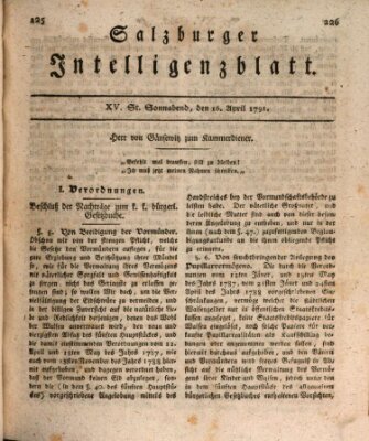 Salzburger Intelligenzblatt Samstag 16. April 1791