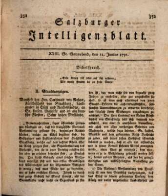 Salzburger Intelligenzblatt Samstag 11. Juni 1791