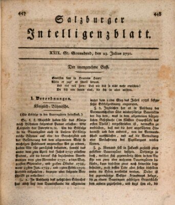 Salzburger Intelligenzblatt Samstag 23. Juli 1791