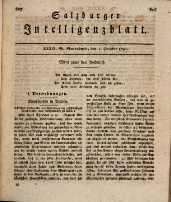 Salzburger Intelligenzblatt Samstag 1. Oktober 1791