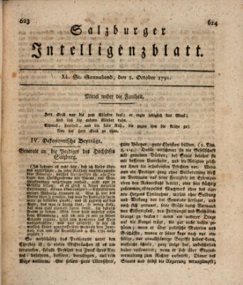 Salzburger Intelligenzblatt Samstag 8. Oktober 1791