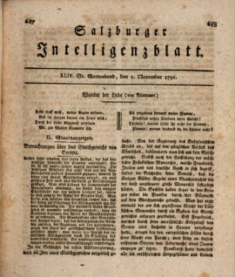 Salzburger Intelligenzblatt Dienstag 1. November 1791