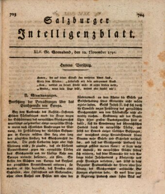 Salzburger Intelligenzblatt Samstag 12. November 1791