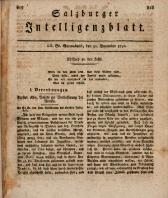 Salzburger Intelligenzblatt Samstag 31. Dezember 1791