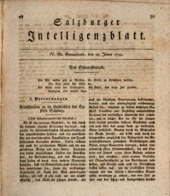 Salzburger Intelligenzblatt Samstag 28. Januar 1792