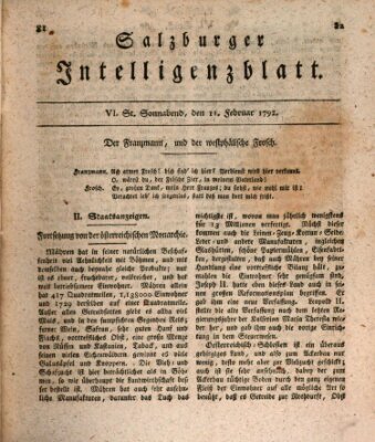 Salzburger Intelligenzblatt Samstag 11. Februar 1792