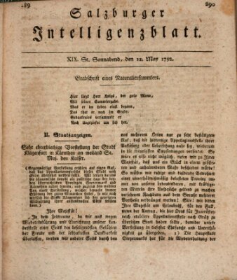 Salzburger Intelligenzblatt Samstag 12. Mai 1792